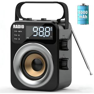 Radio Portable AM FM WB SW,Bluetooth Digital Radios Built-in 4000mah Rechargeable Battery/DC D*3 Cell Battery Operated,10W Speaker,Tf/USB Playback,LCD Display Weather Alert for Home Outdoor Emergency