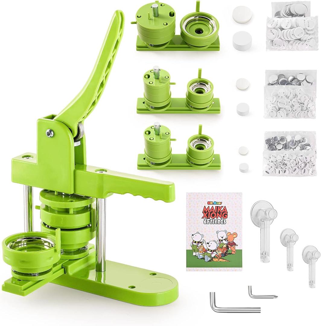 Button Machine, DIY Multiple Sizes 25/32/58 mm Round Pin Maker Kit with 300 Button Parts Supplies