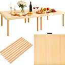 48"x24" Boho Wooden Picnic Table, Portable Wood Picnic Desk, Solid Wood Picnic Table, Boho Low Picnic Floor Desk for Beach, Camping, Backyard, Floor Seating(Large Size for 4)