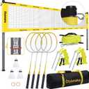 Portable Outdoor Badminton Net Set System for Backyard Lawn Beach, with Durable Net, 4 Carbon Aluminum Rackets, 3 Birdies and Carrying Bag