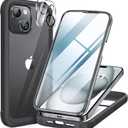 Miracase Glass Series Designed for iPhone 15 Plus Case 6.7',Full-Body Military Drop Proof 15 Plus Phone Case Cover with Built-in 9H Tempered Glass Screen Protector,Black