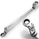 DISEN Extra Long Flex Head Ratchet Wrench Metric 14-15MM, Double Jointed Box End Ratcheting Combination Wrench, 72-Teeth, Cr-V Steel,12 Point