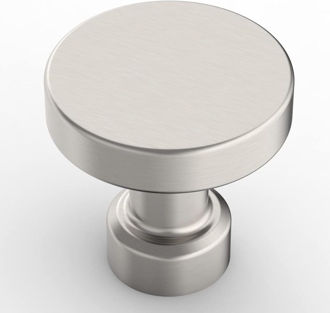 Amerdeco 10 Pack Brushed Satin Nickel Kitchen Cabinet Knobs 1-1/6 Inch(30mm) Single Hole Cabinet Pulls Dresser Knobs Round Drawer Knobs and Pulls for Bathroom Cabinets