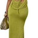 SOLY HUX Women's Backless Bodycon Maxi Dress Halter Draped Sleeveless Party Club Long Dresses Pure Green Medium