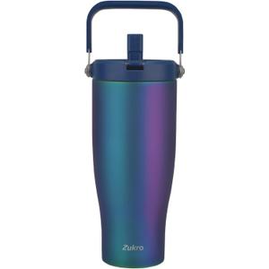 Zukro 40 OZ Tumbler With Flip Straw, Triple-Wall Easy-carry Insulated Water Bottles With Top Handle Fit in Cupholder, Leakproof Stainless Steel Water Jug For Gym, Outdoors, Cold Drinks, Aurora