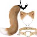 Cat Ears and Wolf Fox Animal Tail Cosplay Costume Faux Fur Hair Clip Headdress Halloween Leather Neck Chocker Set (3-tbai)