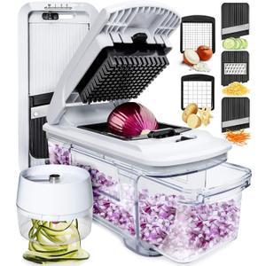 Fullstar XL Vegetable Chopper & Mandoline Slicer  Vegetable, Onion, Potato, Food, Veggie & Fruit Slicer, Dicer & Spiralizer with Pull-Out Catch Tray, Kitchen Gadgets & Gifts (6 in 1, Black/White)