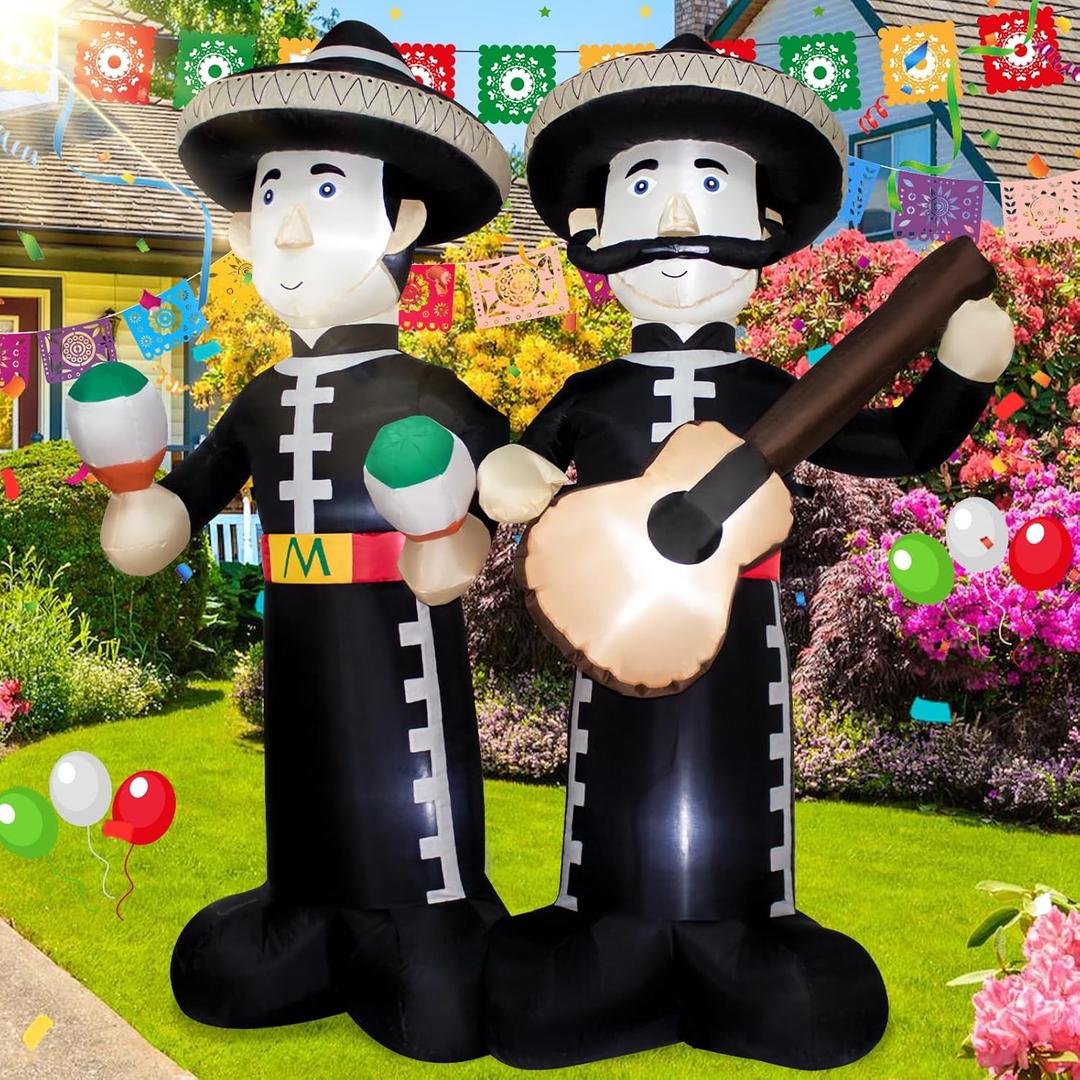 6FT Cinco de Mayo Inflatable Mariachi with LED Lights - Outdoor/Indoor Blow Up Decor for Mexican Fiesta, Halloween, Holiday Parties - Giant Festive Decoration