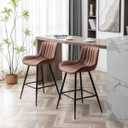 Brown Bar Stools Set of 2, Fabric Upholstered Barstools Armless, 24 in Bar Stool Bar Height, Black and Brown Barstools for Home Bar, Coffee Bar., Large
