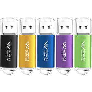8GB USB 2.0 Flash Drive Thumb Drives Memory Stick Jump Drive Zip Drive, 5 Pack Mixed Colors: Black Blue Green Gold Purple