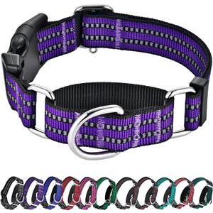 Hikiko Martingale Collar for Dogs Reflective Nylon Dog Collar with Quick Release Buckle Adjustable Training No Slip Dog Collars (Medium, Purple)