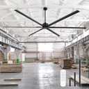 120 Inch Ceiling Fan No Lights Extra Large HVLS 10ft Industrial Black Ceiling Fan without Light for High Ceiling Ultra-Quiet DC Motor 6 Aluminum Blades for Commercial Use Garage Warehouse Gym