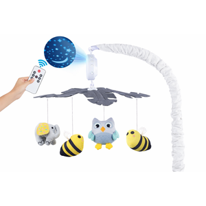 Baby Crib Mobile with Music and Lights, Mobile for Crib with Remote Control, Rotation, Starlight Projection, Crib Toys for Babies Boys Girls (Grey)