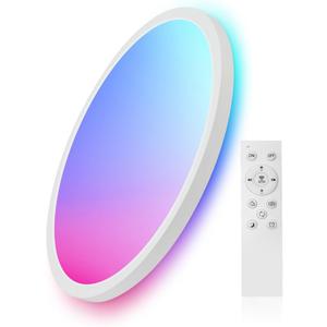 1 Pack 12 Inch Smart Ceiling Light Fixture, RGB LED Flush Mount Ceiling Light with Night Light, 24W 2400LM UltraSlim Ceiling Light with Remote, 16 Million DIY Colors, Works with Alexa/Google Home
