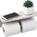 Brushed Nickel Toilet Paper Holder with Shelf, New Upgrade Double Toilet Paper Holder with Storage, Marble Roll Toilet Paper Wall Mount for Bathroom Washroom