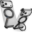 OATSBASF Minimalist Phone Case for iPhone 17 Pro Max Case, 360 Rotation Kickstand Aluminum Metal Frameless Design Bumper Z Case, Protective Shock Grade Shell, Black