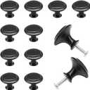 12 PCS Round Drawer Handles 27mm Metal Furniture Pull Knobs with Screws Single Hole Cupboard Door Knobs Black Mushroom Knobs for Drawer,Cabinet and Dresser (Black/27mm/LS-YX)