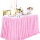 QueenDream 6ft Pink Table Skirt for Gender Reveal Fitted Polyester Table Cloths Cover for Baby Shower Girl Birthday Party Dessert Buffet Banquet Table Decorations (L6(ft)* H30in)