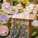 Newwiee Champagne Wildflower Table Runner 10ft Floral 3D Tulle Lace Table Runner Seasonal Sheer Spring Summer Tablecloth for Holiday Kitchen Dining Decor Wedding Birthday Bridal Shower Tea Party