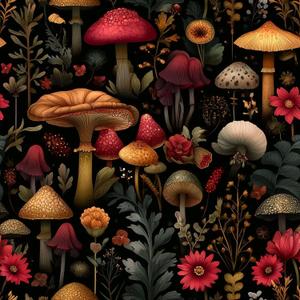 Peel and Stick Moody Vintage Contact Paper Removable Whimsical Mushroom Leaf Floral Wallpaper 17.7" x 118.11" Wall Paper Watercolor Self Adhesive for Classroom Bedroom Laundry Room Bathroom (Black/Brown/Red)
