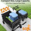 3 in 1 Collapsible Wagon Converts to Bench, 220lbs Foldable Wagon Cart with Wheels, 120L Shopping Cart for Groceries Folding Utility Wagon for Beach, Garden, Camping, Sport, Black