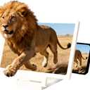 Smartphone Screen Magnifier, 3D HD Foldable Amplifier, Phone Stand with, Adjustable Angle Gift for Mom Dad, Family Portable Universal Enlarger Movies Gaming Video (White)