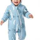 Baby Winter Clothes Cotton Baby Snowsuit for Boys Girls Long Sleeve Onesie Hooded Romper Newborn Jumpsuit Outfits (Size 12-18 Months, Blue Swan)