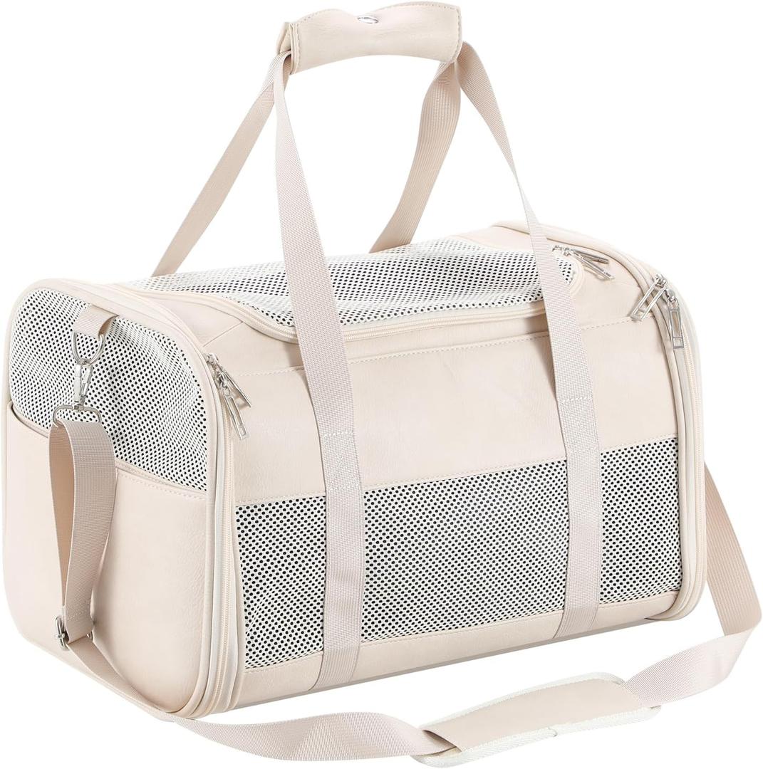Fashion Dog Carrier Pet Carrier Airline Approved Cat Carrier for Small Dogs Cats Under 15 Lbs, Vegan Leather Collapsible Soft Sided Travel Puppy Carrier