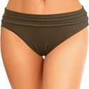 Zmart Women Full Coverage Ruched Bikini Bottoms Tummy Control Swim Bottoms Scrunch Ruffle Bathing Suit Bottom (Brown, M)