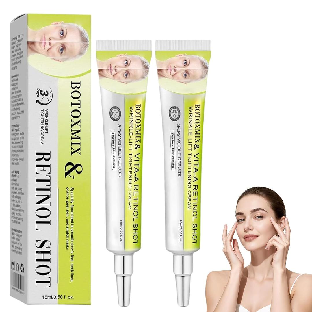 2Pcs Botoxmix & Vita-A Retinol Shot Wrinkle-Lift Tightening Cream, Instant Face Lift Cream,Pore Minimizer, Reduces Wrinkles and Fine Lines for All Skin Types