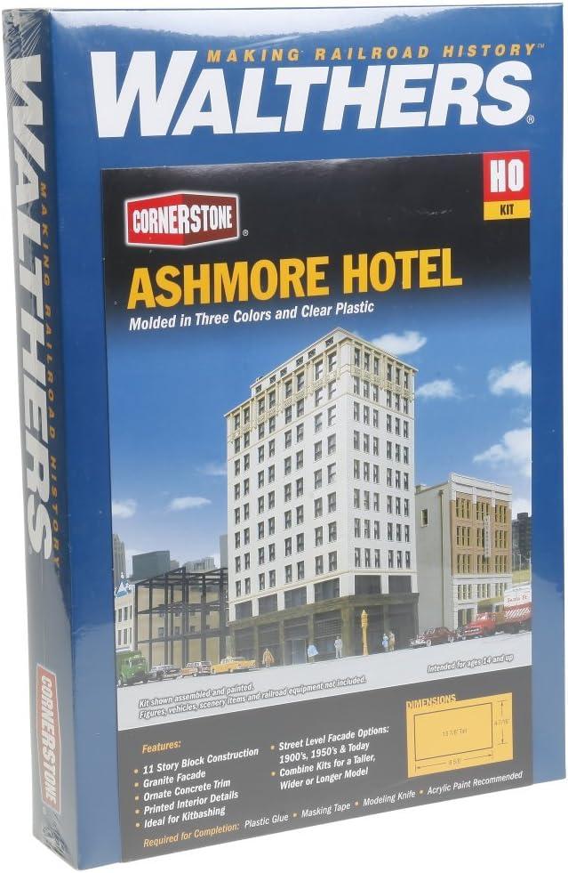 Walthers Cornerstone Ashmore Hotel 933-3764 HO Scale Model Railroad - Structure Kit, 8-5/8 X 4-7/16 X 13-7/8" 21.9 X 11.2 X 35.3cm
