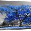 KREATIVE ARTS Canvas Prints Blue Tree Wall Art Painting Contemporary Black and White Fall Landscape Pictures Modern Giclee Stretched and Framed Artwork for Walls 20x40inch