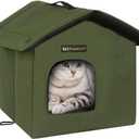 Rest-Eazzzy Cat House for Outdoor Cats, Weatherproof and Insulated Feral Cat House with Mat and Clip, Easy to Put Together, Selfwarming Cat Shelter for Summer(Olive Green, Canopy House X 1)