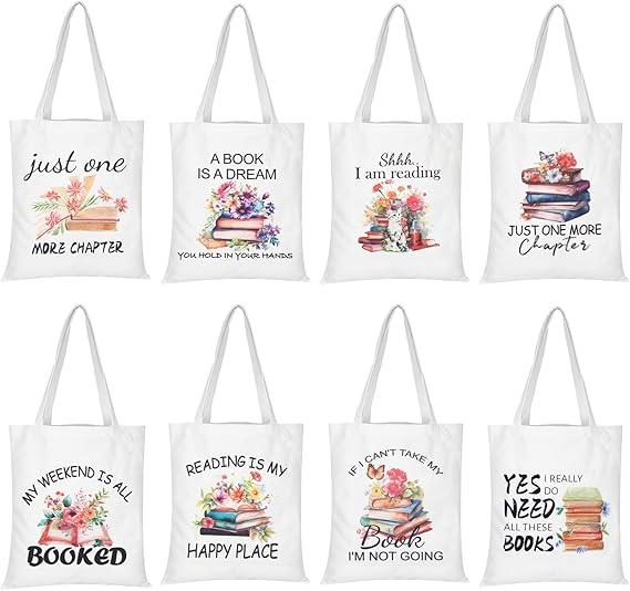 8 Pcs Book Club Gifts for Women, Canvas Book Tote Bag for Women, Cute Canvas Tote Bag Bookish Themed Gift, Birthday Festival Retirement Books Lovers Gifts for Librarian Bookish Readers Teacher