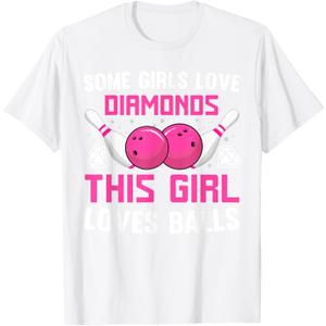 Funny Bowling Art for Women Girls Track Bowling Spare Bowler T-Shirt, 5XL Size