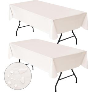 Nasitos 2 Pack Vinyl Tablecloth Rectangle 60x120 Inch-Beige Tablecloth Wrinkle Resistant Waterproof Oil-Proof Flannel Backed Tablecloth, Wipeable Plastic Table Cover for Dinner, Kitchen, Outdoor