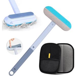 4 in 1 Pet Hair Remover with Glove, Reusable&Effective Cat and Dog Hair Removal Cleaning Tool with 17-Inch Extra Long Handle Multifunctional Fur Lint Brush for Couch,Furniture,Carpet,Clothes,Bedding