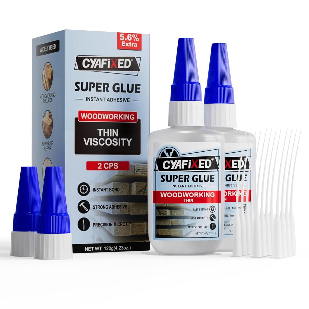 CYAFIXED Professional Grade Cyanoacrylate Super Glue, Super Thin Viscosity CA Glue for Woodworking, 4 oz. Value Pack - Instant Adhesive for Woodturning, Pen Turning, Finish & Hobby