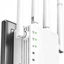 High Speed WiFi Extender, Dual Band WiFi Booster with Wide Coverage | Dual-Band WiFi extender signal booster up to 12880 Sq.ft and 105 Devices, 4 Antennas, 2 Ethernet Ports, Simple Setup