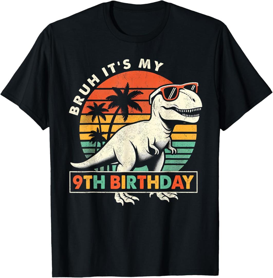 Bruh It's My 9th Birthday Dinosaur T Rex 9 Year Old Boys T-Shirt, L 