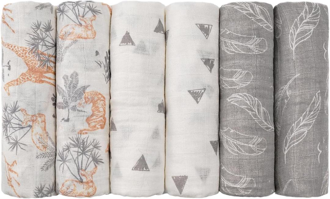 GLLQUEN BABY Receiving Blanket Boy Cotton Muslin Swaddle Blankets Girl Newborn Squares Breathable & Soft Thin Baby Blankets Cloths Double Absorbent Infant Swaddling Wrap - 6 Pack (Jungle)