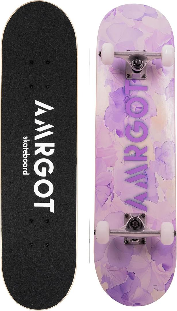 Skateboards for Beginners,31 * 8 inches Complete Skateboards for Kids,Boys,Girls and Adults,7 Layer Maple Wood,Double Kick Deck Concave Standard and Tricks Skateboard (Good Vibes)