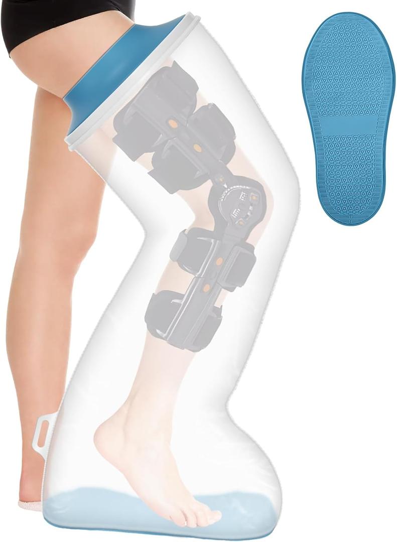 Waterproof Extra Wide Full Leg Cast Cover for Shower with Upgraded Non-Slip Bottom, Cast Protector for Shower after Leg Knee Surgeries, Large Cast, Knee Immobilizer/Brace, Walking Boots,Reusable (New-Extra Wide Full Leg)
