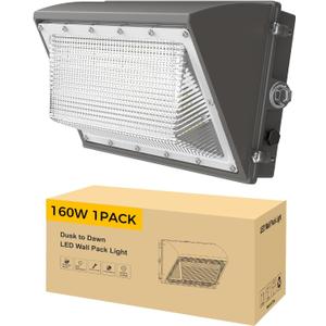 AIKVSXER 1 Pack 160W LED Wall Pack Light with Dusk to Dawn Photocell, 25,600LM 6000K Wall Pack LED Exterior Light, IP65 Outside Lighting [Eqv. 1000W HPS/HID] for Parking Lot, Yard AC120-277V