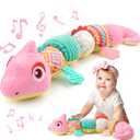 Baby Toys 0-6-12 Months, Musical Stuffed Animal Activity Soft Toys with Multi-Sensory Crinkle,Rattles and Textures,Infant Baby Girl Toys Gifts for Newborn Tummy Time,Dinosaur,Pink