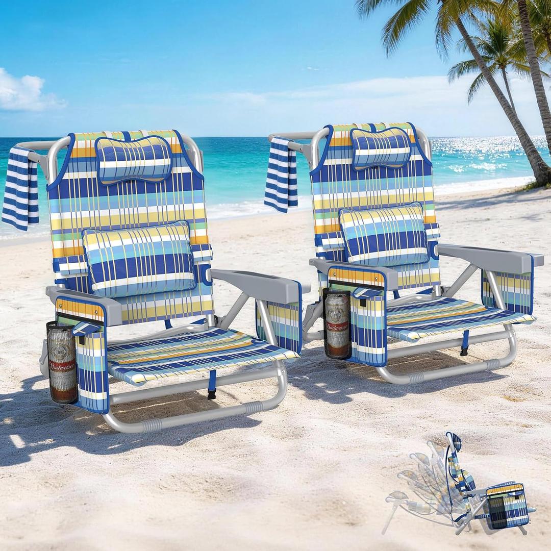 HOPERAN 5-Position Backpack Beach Chair for Adults with Lumbar Support, Oversized