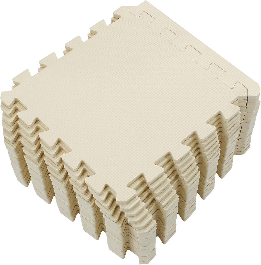 Yostrong 18 Tiles Interlocking Puzzle Foam Baby Play Mat with Straight Edges for Playing - EVA Babies Crawling Mat | Rubber Floor Work Out Mats for Home Gym. Beige. YOC-Jb18S18 (18 Stk + Gerader Rand)