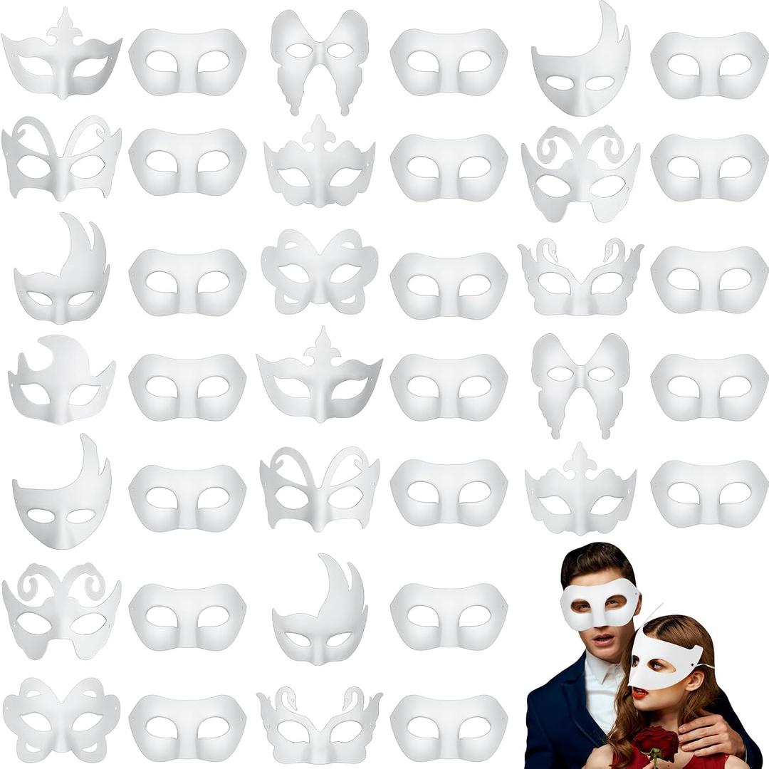 Silipull Couple Mask Bulk DIY White Paper Craft Half Face Paint Blank Masquerade Mask for Cosplay Mardi Gras Party, 11 Styles
