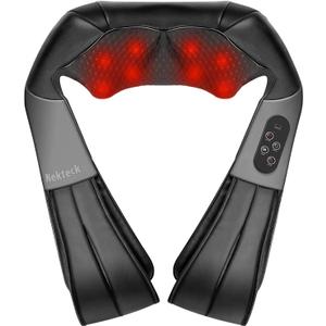 Nekteck Cordless Shiatsu Neck and Back Massager with Soothing Heat, Electric Deep Tissue 3D Kneading Massage Pillow for Shoulder, Leg, Body Muscle Pain Relief, Home, Office, and Car Use