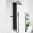 Achelous Square Rainfall Shower Head Panel System with Thermostatic,Stainless Steel High Pressure Turbo Body Jets Waterfall Shower Tower,Brass Handheld Wand in Matte Black